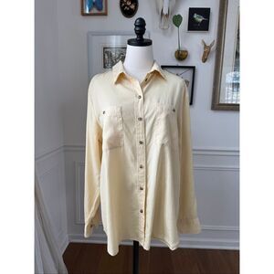 Sanctuary Oversized Butter Yellow Roll Tab Sleeve Button Up Blouse L